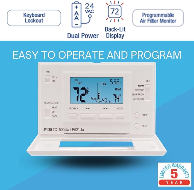 P621U 5/1/1-Day Programmable Universal 2-Heat/1-Cool Thermostat