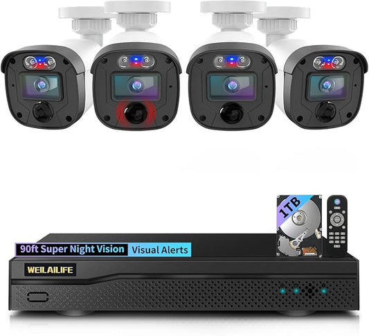 【90ft Super Night Vision】 3K Outdoor Wired Security Camera System, Home Video Surveillance Systems, CCTV Surveillance DVR Kits