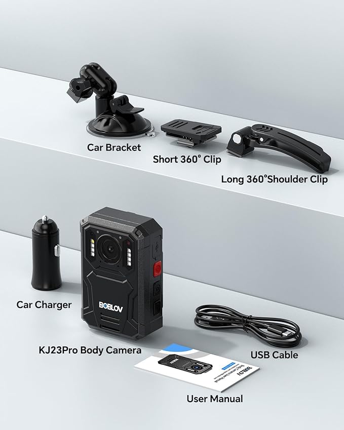 BOBLOV KJ23Pro 4K Body Camera, 128GB Body Camera with Night Vision, 4000mAh Battery for 15 Hours Continuous Recording, IP66 Waterproof Design for Law Enforcement, Security, and Outdoor Work（4K 128GB）