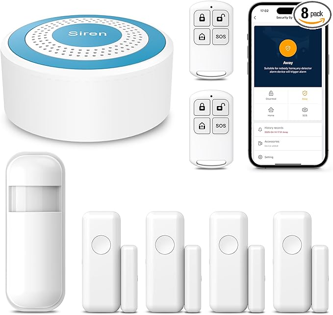 PGST Wireless Home Alarm System,Smart Home Security System with Tuya App Instant Alerts,DIY Door Alarms Kits Siren Hub with Door/Motion Sensors,Remote,Work with Alexa/Google Assistant for Apartment