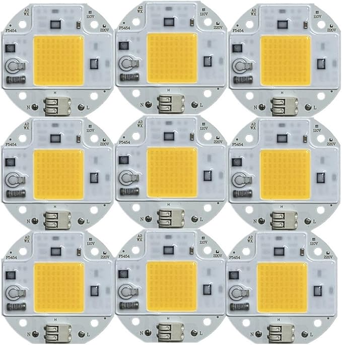 9pcs/ lot 100W 70W 50W COB LED Chip 220V 110V LED COB Chip Welding Diode for Spotlight Floodlight Smart IC No Need Driver(Warm White,110V_50 W)