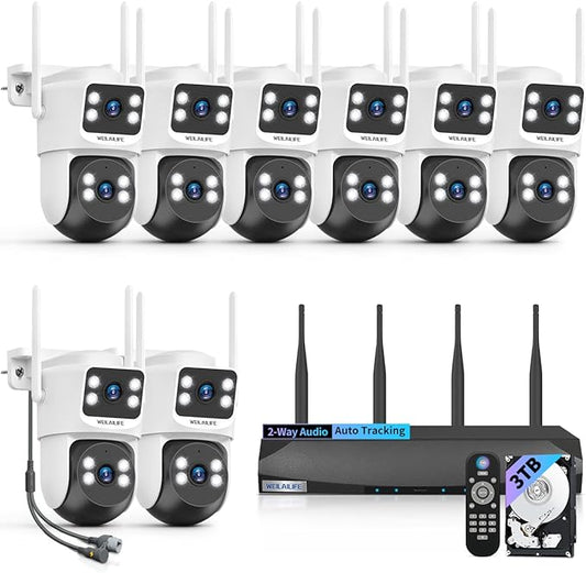 【2-Way Audio & Auto Tracking】 4MP PTZ Security Cameras Wireless Outdoor, Wireless Outdoor Security Camera System, Home WiFi Video Surveillance DVR Kits