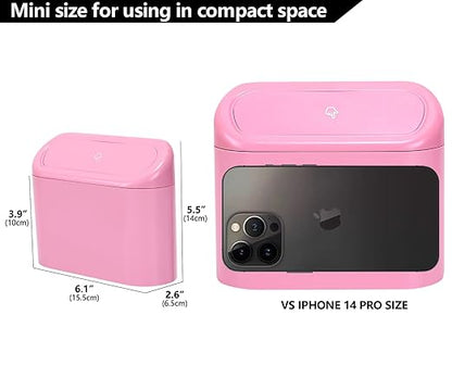 Ginsco 2 Pack Mini Car Trash Can with Lid, Small Car Garbage Can, Cute Leakproof ABS Trash Bin, Auto Accessories for Interior, Garbage Bin for Home, Office with 120pcs Trash Bags Pink