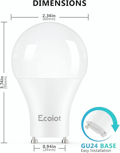 GU24 Dusk to Dawn Outdoor Light Bulbs,Light Sensor A19 LED Bulbs,Photocell Sensor, Automatic On/Off for Indoor/Outdoor Security Lighting,10Watt(90Watt Equivalent),2700K Soft White,4 Pack