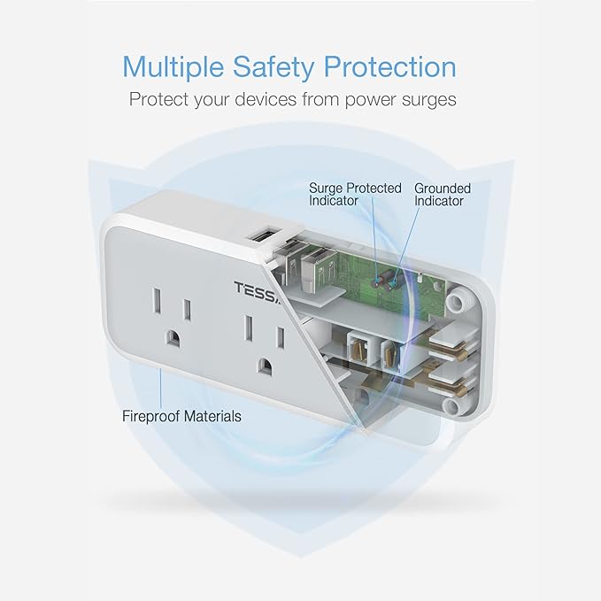 Multi Plug Outlet Extender, USB C Wall Charger, TESSAN Wall Plug Splitter with 5 Outlets and 3 USB, Electrical Power Expander with Surge Protector Spaced for Home Office Dorm Room