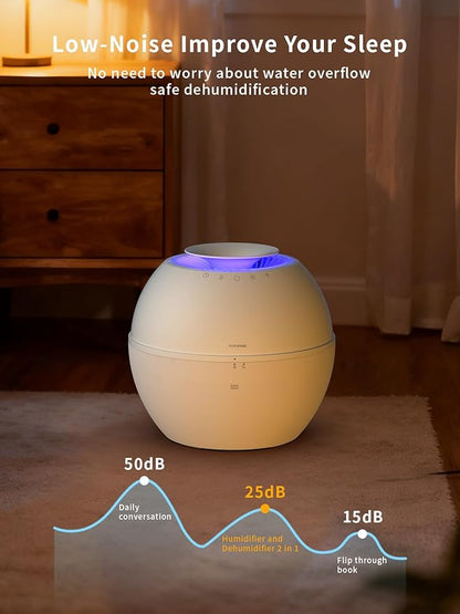 2 in 1 Dehumidifier & Humidifier Combo, 101oz Smart for Bedroom Bathroom Basement, Portable Air Purifier with Auto Steam, Small Dehumidifiers with Drain Hose