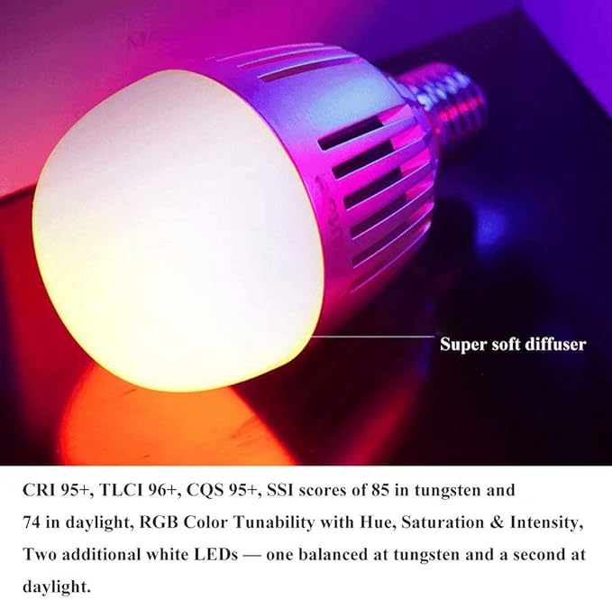 Aputure Accent B7C 7W RGBWW LED Bulb Color Temperature 2000K-10000K,TLCI 96+ CRI 95+,CCT/HSI/FX Mode,Built-in Battery and E26/E27 Socket,Support App Control