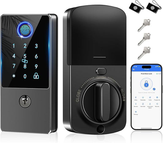 Smart Door Lock Deadbolt, Keyless Entry Door Lock with Fingerprint & Keypad,App Control,Auto Lock,Secure Electronic Digital Lock for Front Door Home Apartment Rental,Easy Installation,Matte Black