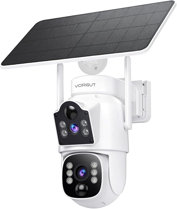 Dual Lens Solar Security Cameras Wireless Outdoor, 4MP 360° Pan/Tilt WiFi Camera with Auto Tracking, Color Night Vision, PIR Alarm, Two-Way Audio, Easy Install for Home Security