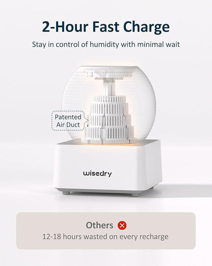 Wisedry 2 Hours Fast Rechargeable Mini Dehumidifier - Wireless Gun Safe Dehumidifier, Auto-Shutoff, Indicator Function (2 Dehumidifiers, White)
