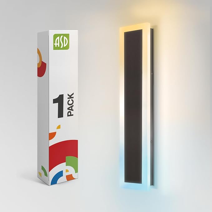ASD LED 24" Long Wall Mount Light Fixture, Outdoor & Indoor Linear Sconce | 3CCT, Dimmable, Waterproof, Anti-Rust, ETL Listed | 24W 2000LM 3000-5000K 100-277V | Exterior Porch Lighting | Black