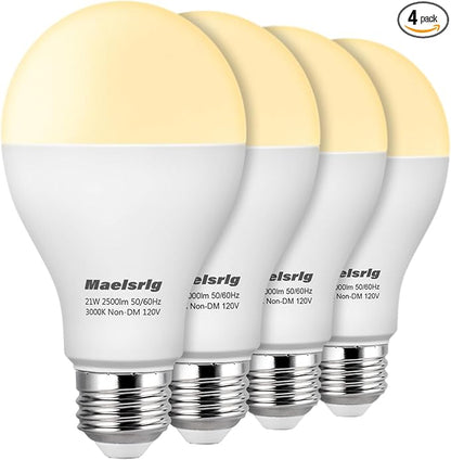 Maelsrlg 150 Watt Equivalent LED Bulb, 21W Super Bright 2500 Lumens A21 Light Bulbs, Warm White 3000K, Non-Dimmable, E26 Base, 4-Pack