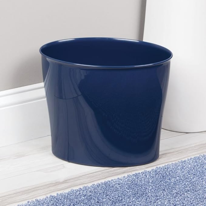 iDesign Oval Plastic Trash Can for Bath, Bedroom, Office - The Nuvo Collection – 11.5" x 6.78" x 10", Navy Blue
