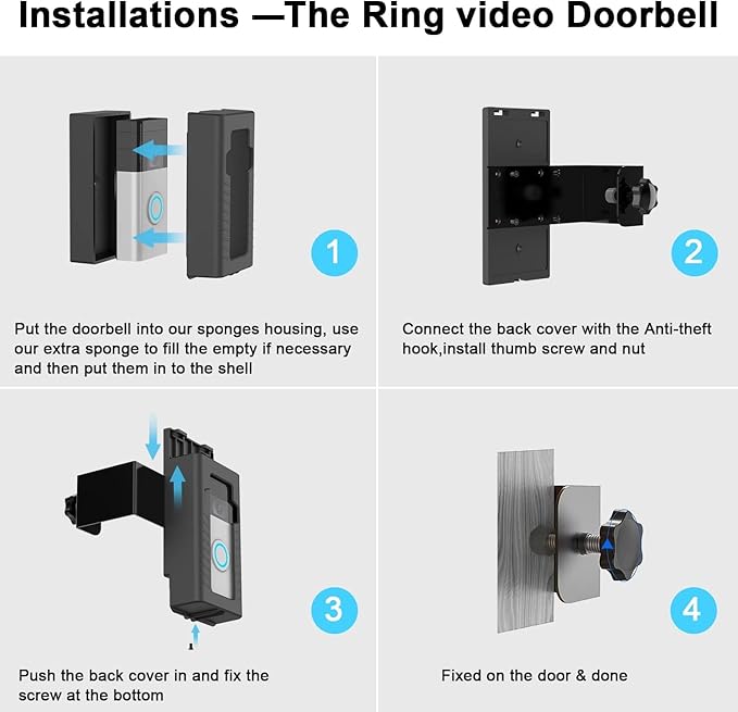 AOZTSUN Anti-Theft Adjustable Video Doorbell Mount Compatible with Ring/Blink Wireless Video Doorbell, Mounting Bracket Accessories for Houses, Apartments, Not for Security Door