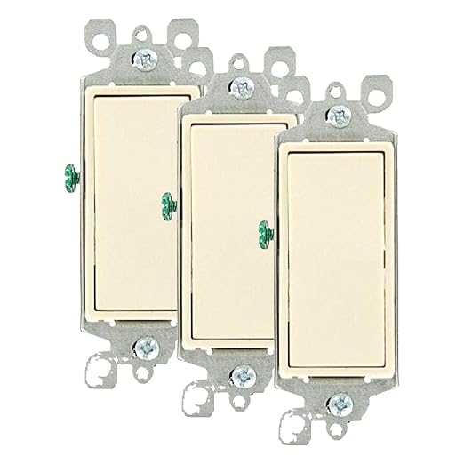 Leviton 5603-2T 15 Amp, 120/277 Volt, Decora Rocker 3-Way AC Quiet Switch, Residential Grade, Grounding, Light Almond (Pack of 3)