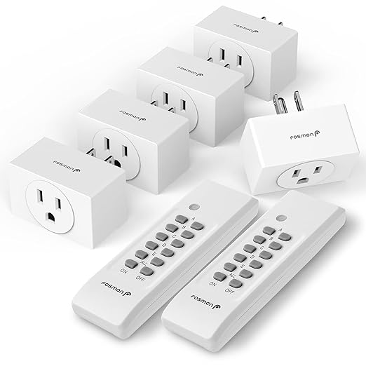 Fosmon Wireless Remote Control Outlet Plug Indoor, Battery Operated On/Off Light Switch for Electrical Outlet, Fan, Christmas Tree, No Interference, 15A/1875W, No Wiring & Expandable- 5 Pack