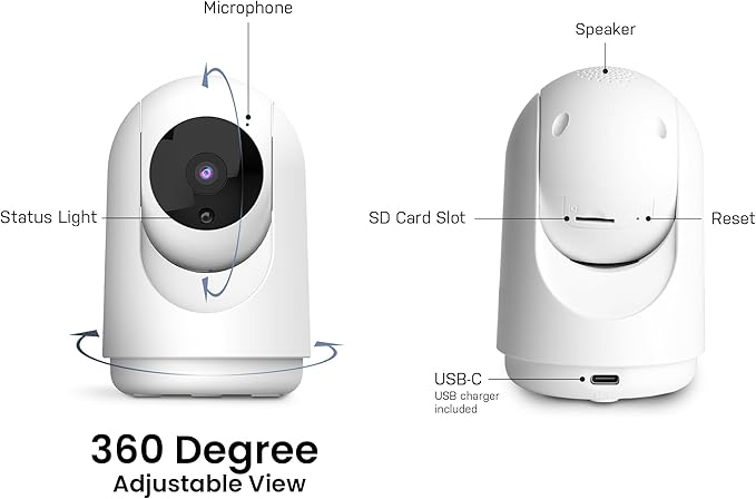 Feit Electric Indoor Security Camera with Motion Detection, 30ft. Night Vision, Pan and Tilt Head, 2.4GHz WiFi, 2-Way Audio, 1080p HD, Works with Alexa & Google Asst, Plug-in, White, CAM/PAN/WiFi/G2