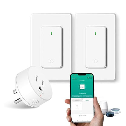 Greencycle Zigbee Smart Plug with Remote,Smart Outlet with Wall Switch,No Cloud Required(2.4G Hub Required),APP Control,Voice Control Compatible with Alexa,Google Assistant,Schedule and Timer,2Remote