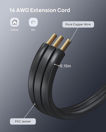 TROND 360° Rotating Flat Plug Outlet Extender with 6 Inch Extension Cord, Small Surge Protector Outlet, 900 Joules, No Blocking 3 Way Plug for Indoor Home Office Travel Dorm Room Tight Spaces, Black