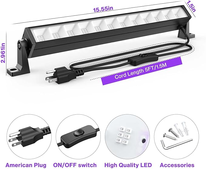 2PCS 40W LED Black Light Bar, Black Lights for Glow Party, Blacklight with Plug &Switch, Each Light Up 484 Sq.ft Area, Halloween Glow Light, Fluorescent Body Paint, Stage Lighting, Bedroom