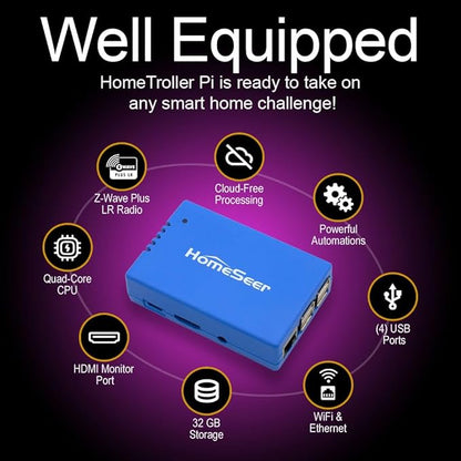 HomeSeer Smart Home Hub (HomeTroller Pi G8), Locally Managed Automations, Built-In 800 Series Z-Wave Long Range Radio, Compatible with Thousands of Smart Home Products