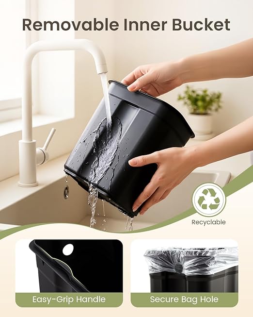 Cesun Bathroom Small Trash Can with Lid Soft Close - 1.3 Gallon Slim Garbage Can with Removable Inner Bucket, Stainless Steel Waste Basket with Step Pedal for Bedroom, Living Room, Office, White