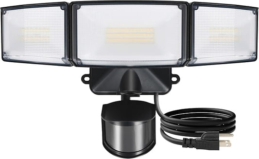 LUTEC 50W Motion Sensor Outdoor Lights, 5500 LM Plug in Flood Light Outdoor, Dusk to Dawn, IP65 Waterproof Security Lighting, 5000K Daylight, Adjustable Wall-Mounted for Garage, Yard, Porch (Black)