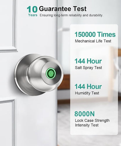 Smart Door Knob with Lock,Fingerprint Door Lock,2 Pcs,Burnished Silver | Smart Lock with Auto-Lock , App, Key, Fingerprint Door Locks for Front Door, Garage, Apartment, Hotel, Interior, Exterior