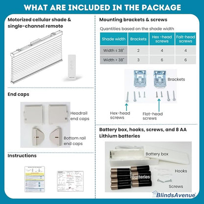 BlindsAvenue Simply Motorized Cellular Shades with Remote Control, Automatic Electric Cordless Wireless Blinds for Indoor Window, Light Filtering Blind, Color: White, Size: 35.5" W x 48" L