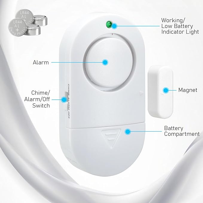 120DB High Decibel Door Window Alarms for Home Security, Toddler Child Safety Entry Open Alert Door Chime, Anti Intrusion Sensor for Household Store Apartment Garage, 10 Pack White