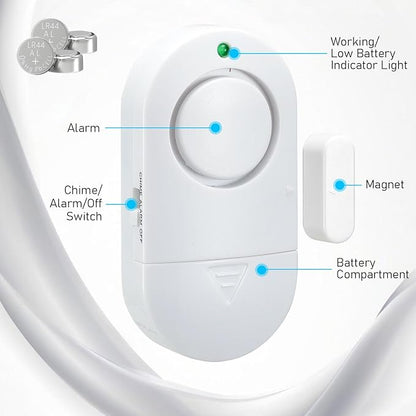 120DB High Decibel Door Window Alarms for Home Security, Toddler Child Safety Entry Open Alert Door Chime, Anti Intrusion Sensor for Household Store Apartment Garage, 10 Pack White