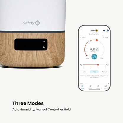 Safety 1st Connected Smart Humidifier — 1 Gallon (3.8L) Tank Size, Cool Mist Humidifier with Hygrometer and Nightlight, and Whisper Quiet for Baby Bedroom, Nursery, iOS and Android Compatible