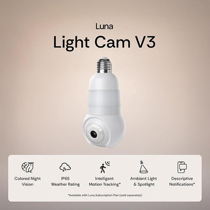 Luna Light Bulb Security Cameras Wireless Outdoor Indoor, 360° Pan Tilt, Color Night Vision, LED Bulb & Spotlight, 2.4GHz Wi-Fi 6, Porch Light Cameras for Home Security (2026 Upgrade Version)