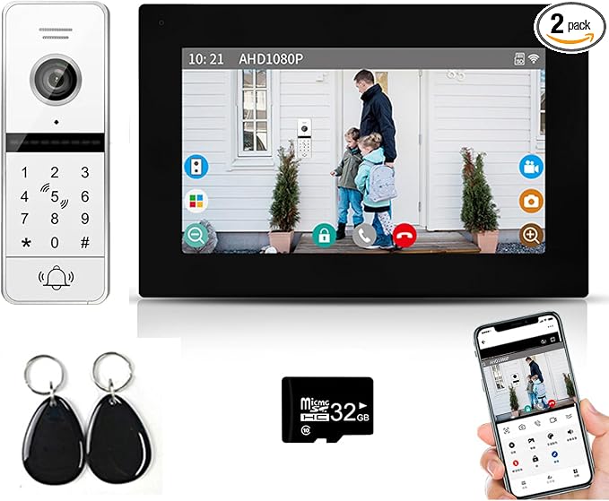 ANJIELO SMART Wireless Video Intercom System Wired 7 Inch Touch Monitor for Home Residencial RFID Card Access 1080P Doorbell Camera Tuya Video Intercoms for Apartment
