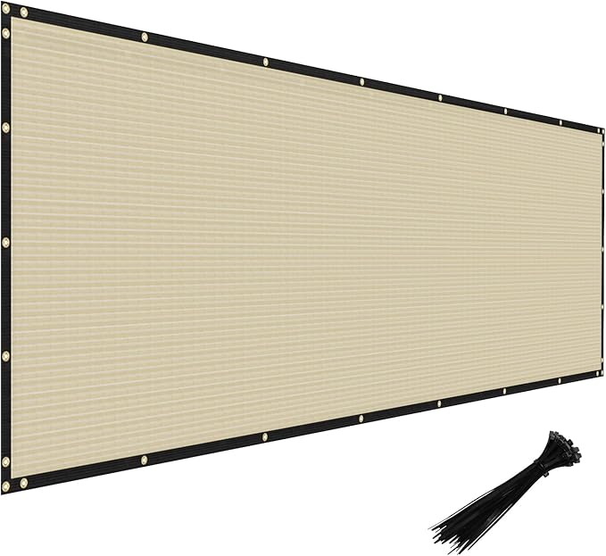 Windscreen4less Privacy Fence Screen Heavy Duty Windscreen Fencing Mesh Fabric Shade Net Cover with Brass Grommtes for Outdoor Wall Garden Yard Pool Deck, 6'x152' Beige