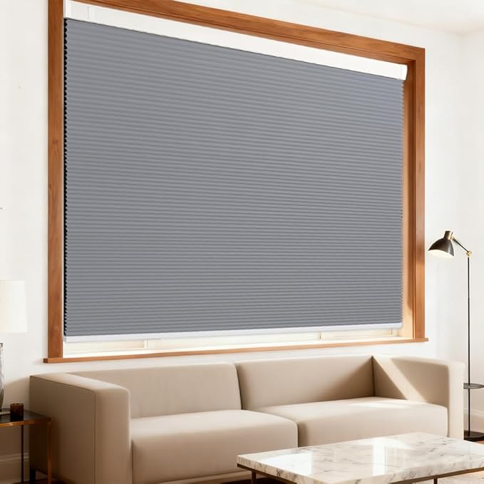 Motorized Cellular Shades with Remote Blackout Honeycomb Smart Blinds Options for Indoor Windows, Remote/Alexa/Matter Compatible, Easy DIY Installation (Gray)