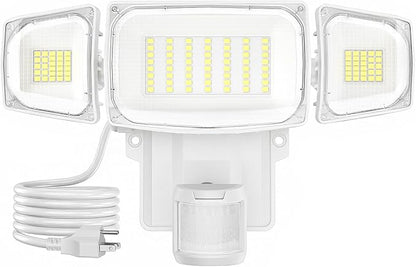 Olafus 70W Motion Sensor Outdoor Light Plug in, Motion Flood Light Dusk to Dawn, 7000LM LED Security Light IP65 Waterproof, Motion Activated 6500K PIR Sensor Lighting for Garage Yard Patio Eave, White