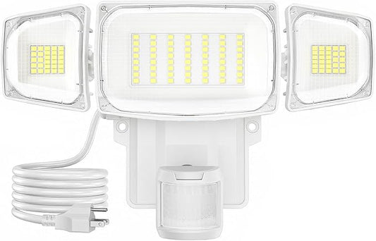 Olafus 70W Motion Sensor Outdoor Light Plug in, Motion Flood Light Dusk to Dawn, 7000LM LED Security Light IP65 Waterproof, Motion Activated 6500K PIR Sensor Lighting for Garage Yard Patio Eave, White