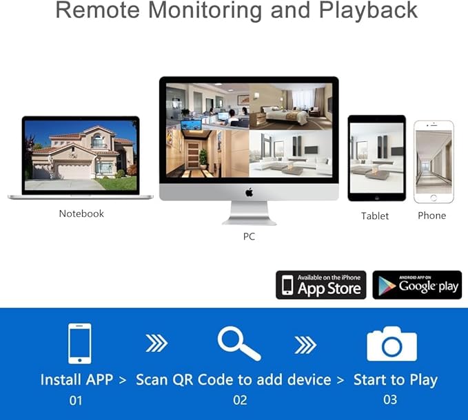 WiFi Wireless Security Camera System, Firstrend 8CH 1080P Wireless NVR System with 4 pcs 2MP IP Security Camera with 65 ft Night Vision and Easy Remote View, P2P CCTV for Home(No Hard Drive)