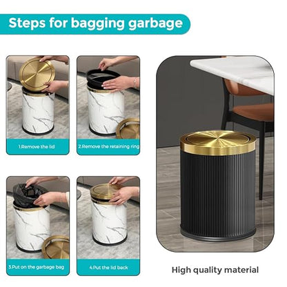 4 Gallon Bathroom Trash Can with Lid, Black Leather Garbage Can, Modern, Bedroom Wastebaskets, for Kitchen Powder Room Hotel Office (15L Black)