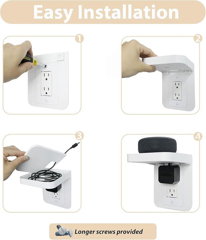 Outlet Shelf Holder Fit for Decorator Receptacle, Bathroom Decor Built-in Cable Management,Space Saving Homepod Mini,Google Home/Echo/Smart Speakers/Electric Toothbrush/Cell Phone (Decora)