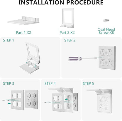 WALI Double Outlet Shelf Wall Holder – Bathroom Shelf Duplex for Electric Toothbrush, HomePod Mini, Echo Dot & Phone Charging – White-2 Packs (DLS002)
