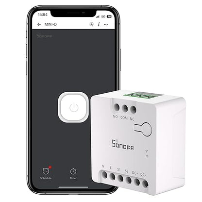 SONOFF WiFi MINI-D Smart Switch with Matter,Home Automation,Dry Contact Output,Supports AC or DC Input,Compatible Alexa & Google Home,for Garage Doors,Boilers,DC Low Power Motors/Solenoid Valves