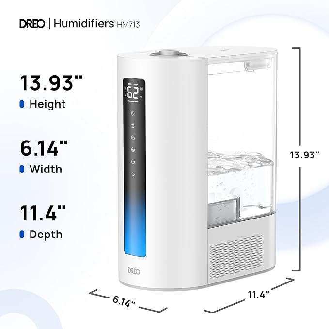 DREO 6L Humidifier Large Room, Warm & Cool Mist Humidifiers for Bedroom, 60H Runtime, 12H Timer, Top Fill, Humidity Indicator Light, Baby, Plants, Easy Clean, HM713