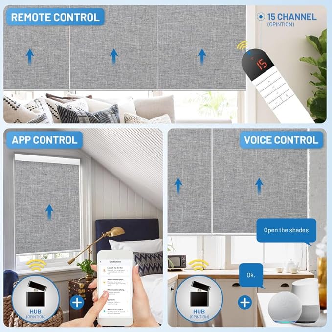 Motorized Blinds with Remote, [Free Solar Panels] Cordless Smart Blinds with Valance Cover, Blackout Electric Blinds with Remote Control, Automatic Roller Shades for Windows Light Gray 20" W x 72" H