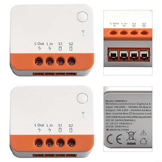 for SONOFF ZBMINI-L2 for ZIGBEE 3.0 Smart Switch Two-Way Relay Module No Neutral Wire Required Voice Control Timer Scene for DIY Home Automation 100-240V(2PCS)