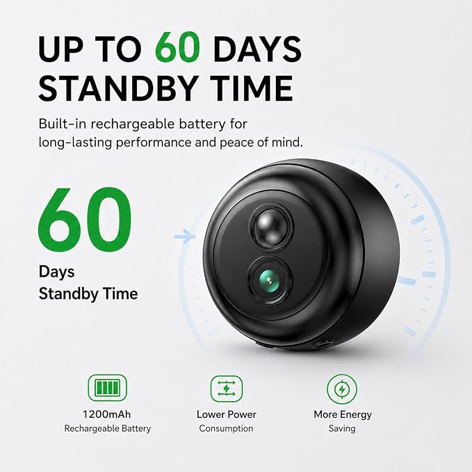 Wireless Indoor Security Camera, Battery Powered 2K QHD WiFi Camera with PIR Human Detection, Night Vision, Motion Alerts, Up to 60-Day Battery Life, Baby Monitor & Pet Camera for Home Security