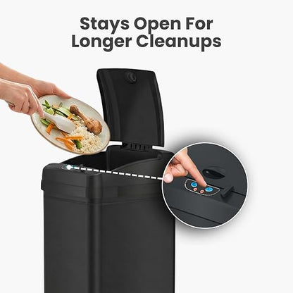 iTouchless 13 Gallon Sensor Trash Can with Lid, Pet Lock & Odor Filter, Patented 50L Automatic Motion Sensor Kitchen Garbage Can Luxury Fingerprint-Proof Stainless Steel Rectangular Wastebasket, Black