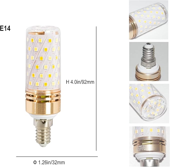 Smart Led Corn Light-Bulb with Remote-Control E14 9W Light Bulbs Adjustable Color Temperature (Warm/Cool) and Brightness, 2 Pack (2 Bulbs + 1 Remote)