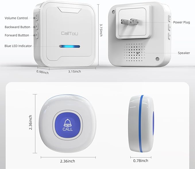 CallToU Wireless Caregiver Pager System, 500+ ft Range, Plug-in Receiver & Waterproof Call Button, Nurse Alert Emergency Call Button for Elderly, Home & Patient Care, Expandable Assist Call System